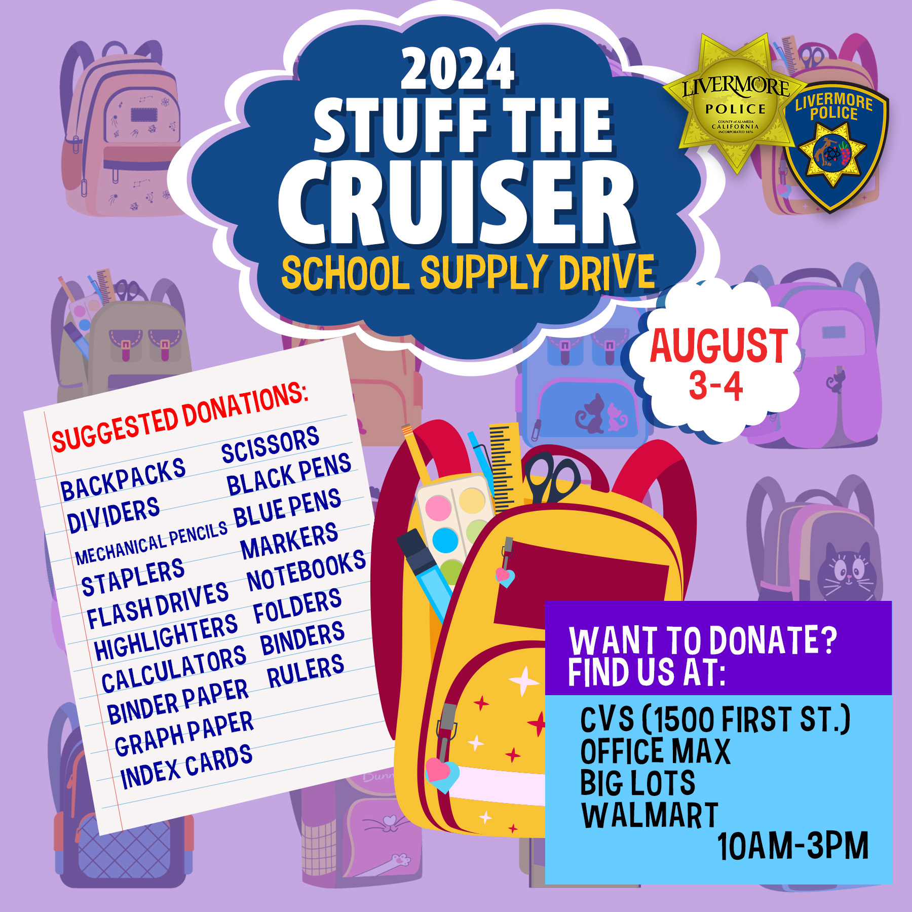 2024 LPD Stuff the Cruiser Details of what to donate and where officers will be